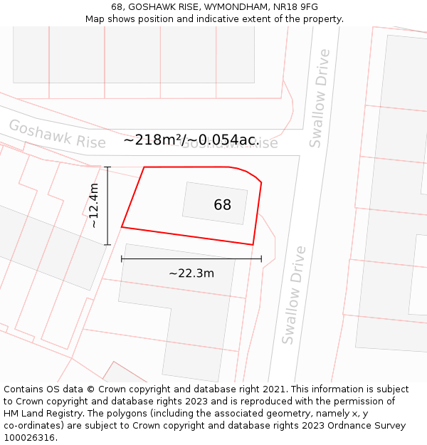 68, GOSHAWK RISE, WYMONDHAM, NR18 9FG: Plot and title map