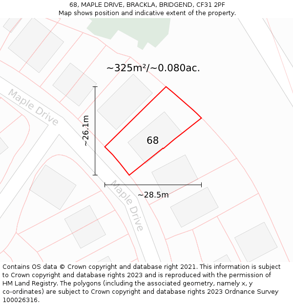 68, MAPLE DRIVE, BRACKLA, BRIDGEND, CF31 2PF: Plot and title map