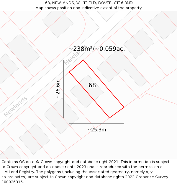68, NEWLANDS, WHITFIELD, DOVER, CT16 3ND: Plot and title map
