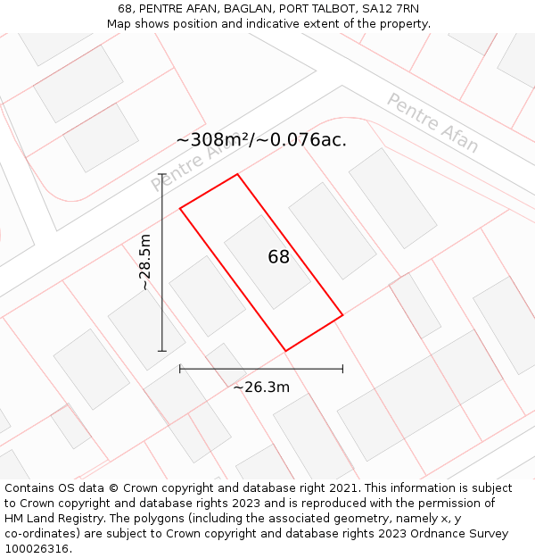68, PENTRE AFAN, BAGLAN, PORT TALBOT, SA12 7RN: Plot and title map