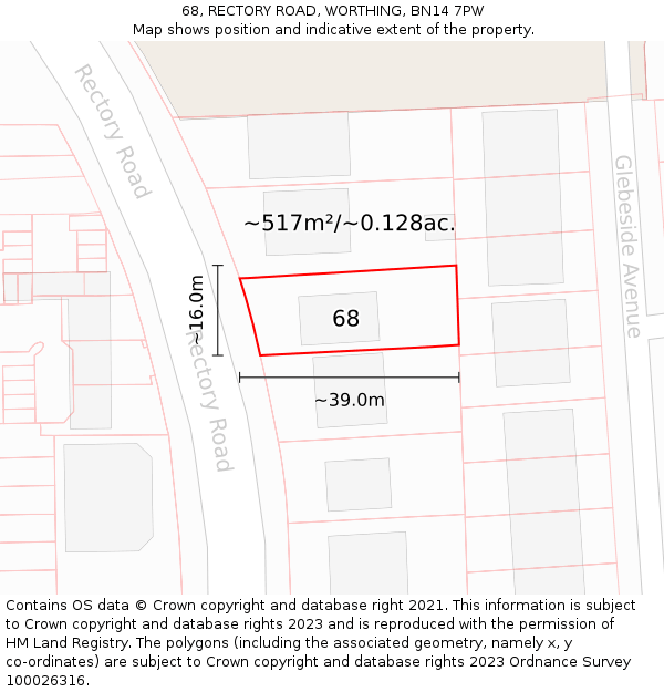 68, RECTORY ROAD, WORTHING, BN14 7PW: Plot and title map