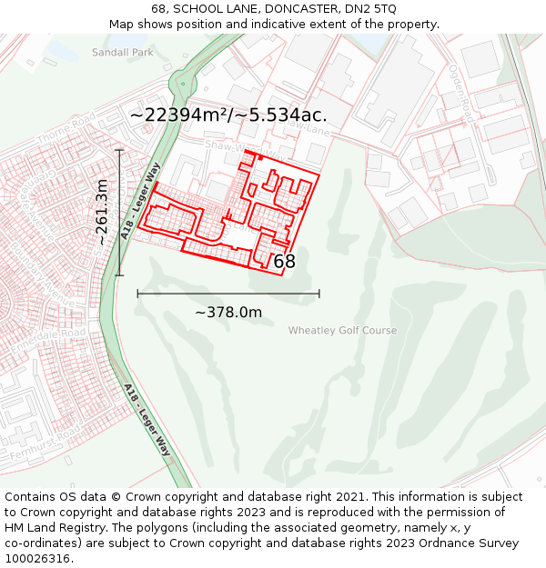 68, SCHOOL LANE, DONCASTER, DN2 5TQ: Plot and title map