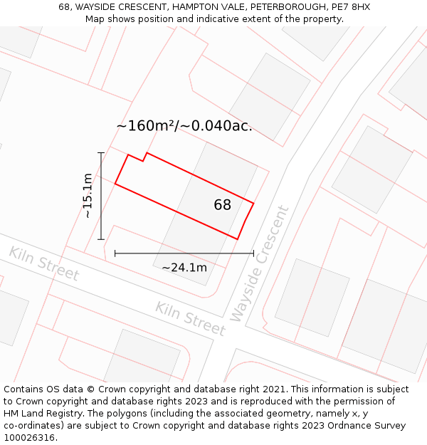 68, WAYSIDE CRESCENT, HAMPTON VALE, PETERBOROUGH, PE7 8HX: Plot and title map