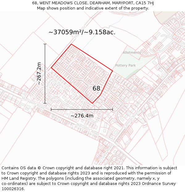 68, WENT MEADOWS CLOSE, DEARHAM, MARYPORT, CA15 7HJ: Plot and title map