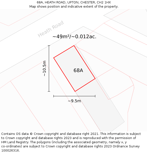 68A, HEATH ROAD, UPTON, CHESTER, CH2 1HX: Plot and title map