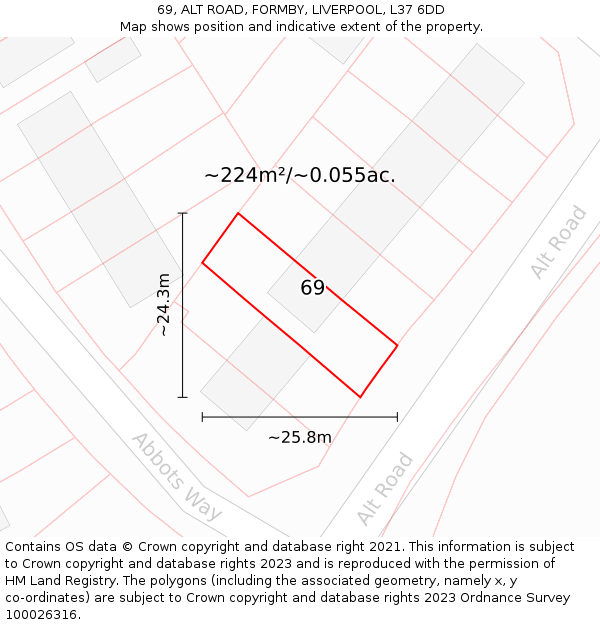 69, ALT ROAD, FORMBY, LIVERPOOL, L37 6DD: Plot and title map
