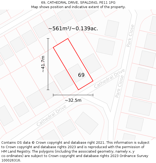 69, CATHEDRAL DRIVE, SPALDING, PE11 1PG: Plot and title map
