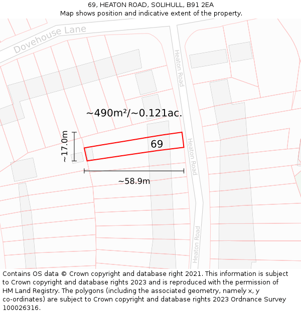 69, HEATON ROAD, SOLIHULL, B91 2EA: Plot and title map