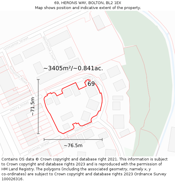 69, HERONS WAY, BOLTON, BL2 1EX: Plot and title map
