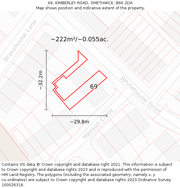 69, KIMBERLEY ROAD, SMETHWICK, B66 2DA: Plot and title map