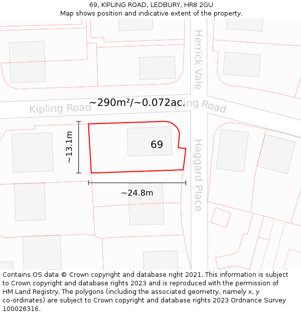 69, KIPLING ROAD, LEDBURY, HR8 2GU: Plot and title map