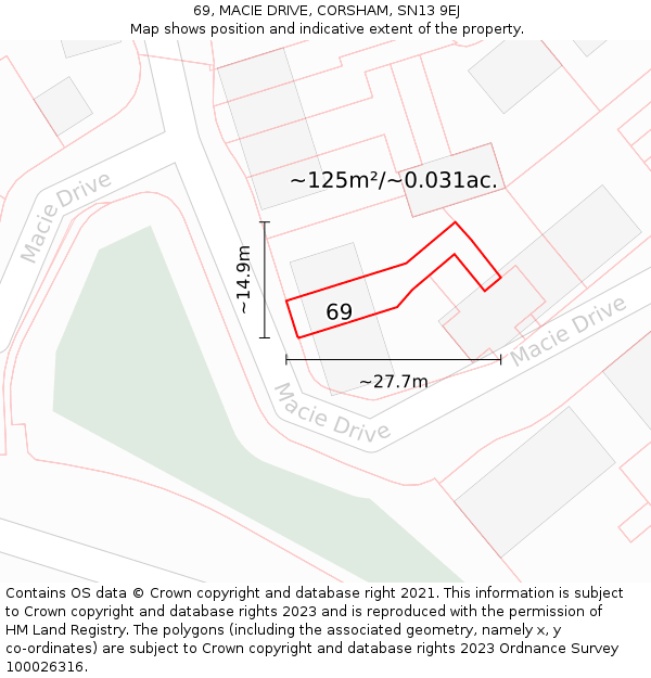 69, MACIE DRIVE, CORSHAM, SN13 9EJ: Plot and title map