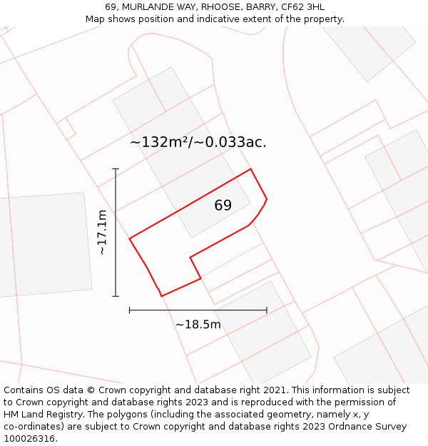 69, MURLANDE WAY, RHOOSE, BARRY, CF62 3HL: Plot and title map