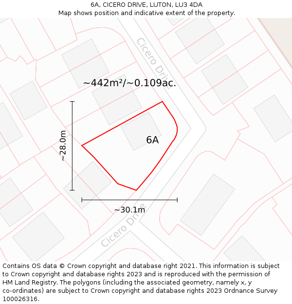 6A, CICERO DRIVE, LUTON, LU3 4DA: Plot and title map