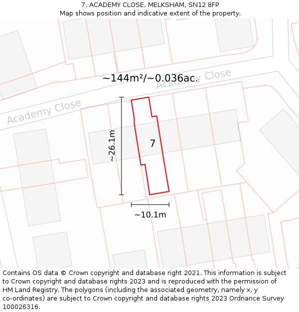 7, ACADEMY CLOSE, MELKSHAM, SN12 8FP: Plot and title map