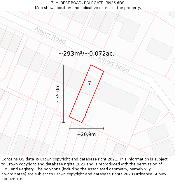 7, ALBERT ROAD, POLEGATE, BN26 6BS: Plot and title map