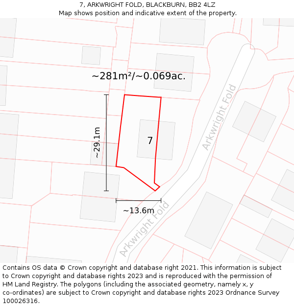 7, ARKWRIGHT FOLD, BLACKBURN, BB2 4LZ: Plot and title map