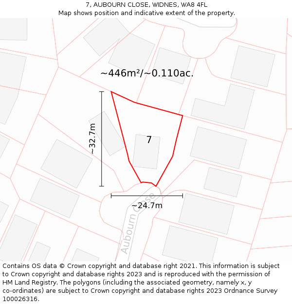 7, AUBOURN CLOSE, WIDNES, WA8 4FL: Plot and title map