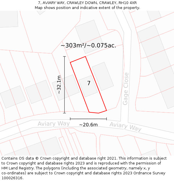 7, AVIARY WAY, CRAWLEY DOWN, CRAWLEY, RH10 4XR: Plot and title map