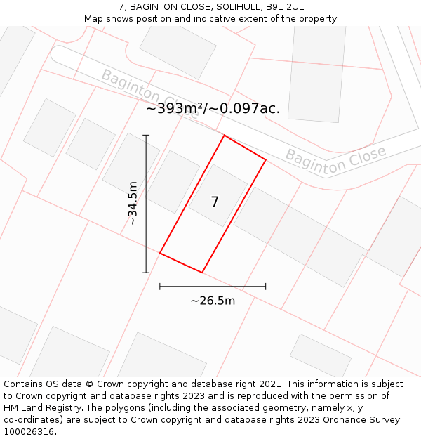 7, BAGINTON CLOSE, SOLIHULL, B91 2UL: Plot and title map