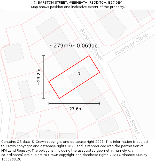 7, BARSTON STREET, WEBHEATH, REDDITCH, B97 5EY: Plot and title map