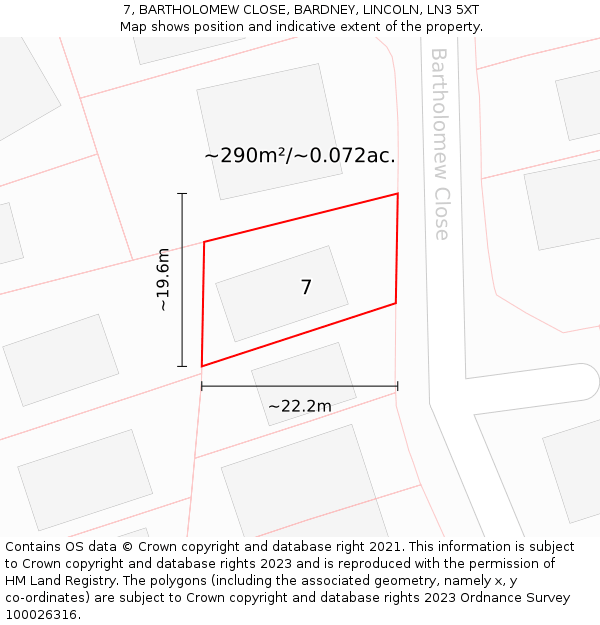 7, BARTHOLOMEW CLOSE, BARDNEY, LINCOLN, LN3 5XT: Plot and title map