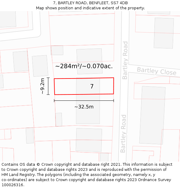7, BARTLEY ROAD, BENFLEET, SS7 4DB: Plot and title map