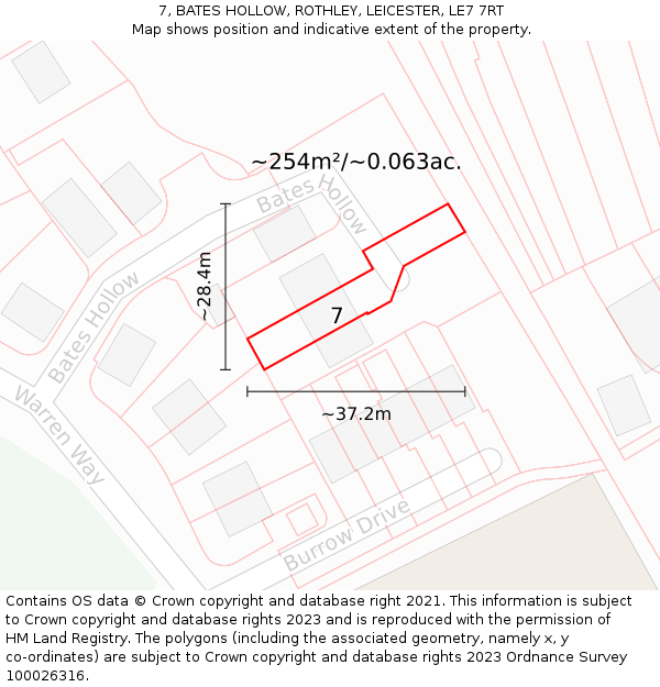 7, BATES HOLLOW, ROTHLEY, LEICESTER, LE7 7RT: Plot and title map