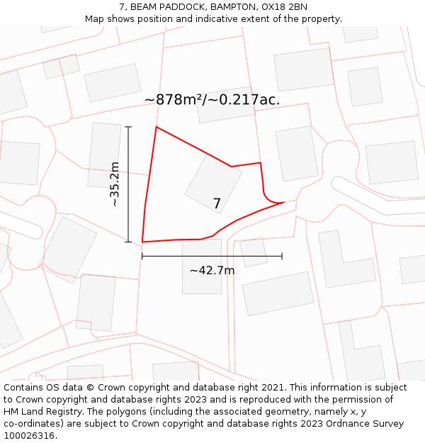 7, BEAM PADDOCK, BAMPTON, OX18 2BN: Plot and title map