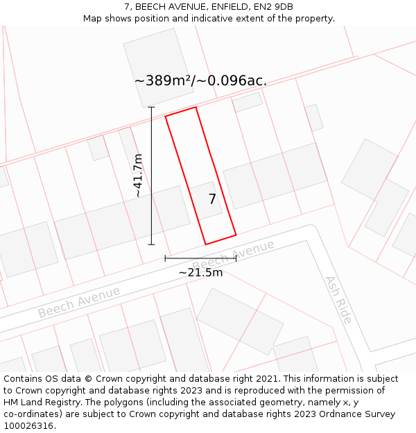 7, BEECH AVENUE, ENFIELD, EN2 9DB: Plot and title map
