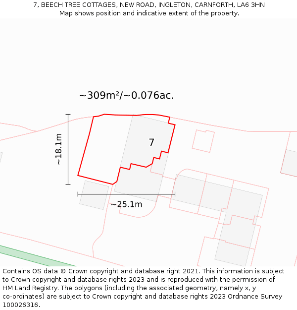 7, BEECH TREE COTTAGES, NEW ROAD, INGLETON, CARNFORTH, LA6 3HN: Plot and title map