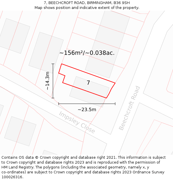 7, BEECHCROFT ROAD, BIRMINGHAM, B36 9SH: Plot and title map