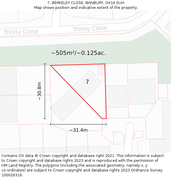 7, BERKELEY CLOSE, BANBURY, OX16 0UH: Plot and title map