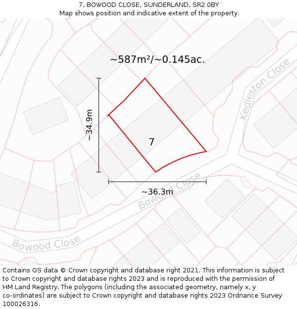 7, BOWOOD CLOSE, SUNDERLAND, SR2 0BY: Plot and title map