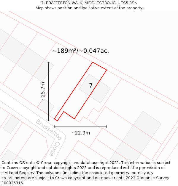 7, BRAFFERTON WALK, MIDDLESBROUGH, TS5 8SN: Plot and title map