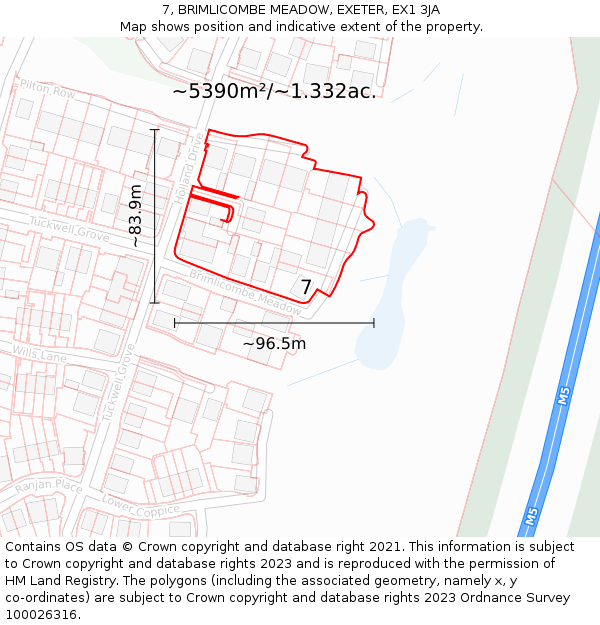 7, BRIMLICOMBE MEADOW, EXETER, EX1 3JA: Plot and title map
