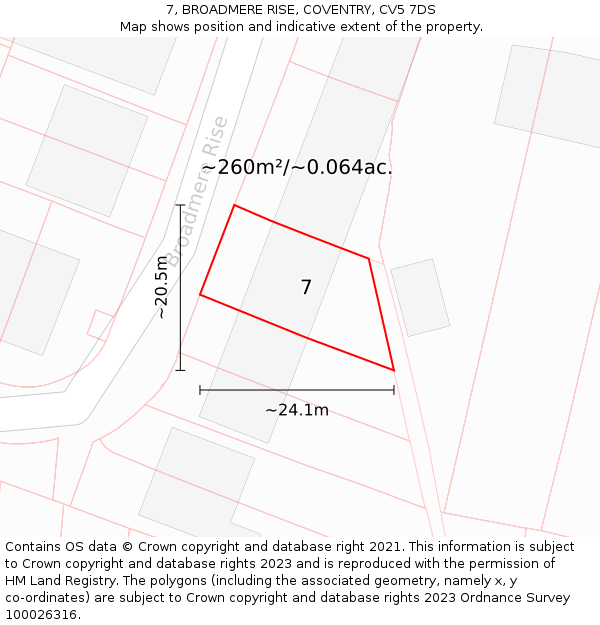 7, BROADMERE RISE, COVENTRY, CV5 7DS: Plot and title map