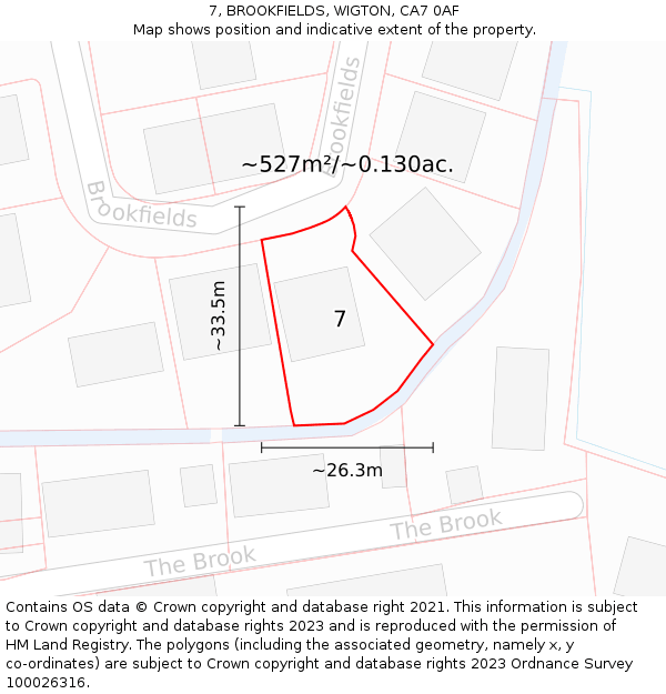 7, BROOKFIELDS, WIGTON, CA7 0AF: Plot and title map