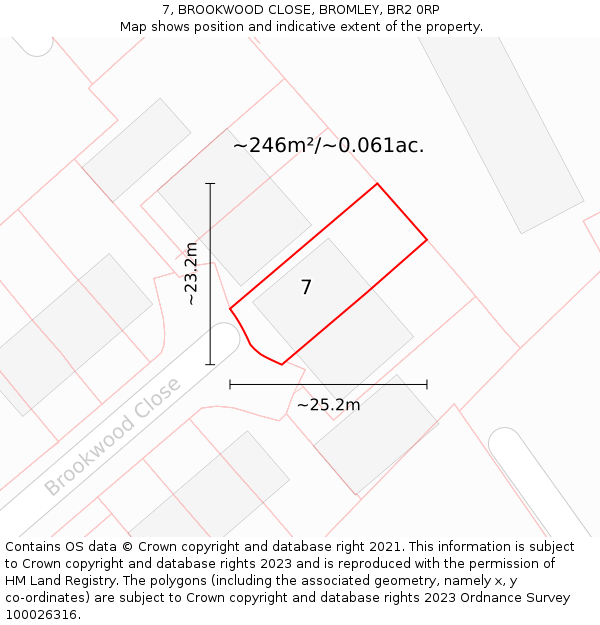 7, BROOKWOOD CLOSE, BROMLEY, BR2 0RP: Plot and title map