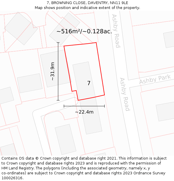 7, BROWNING CLOSE, DAVENTRY, NN11 9LE: Plot and title map