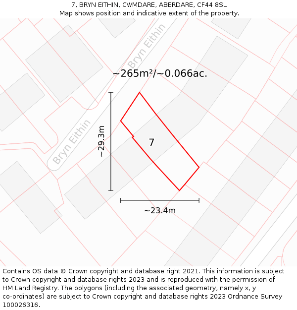 7, BRYN EITHIN, CWMDARE, ABERDARE, CF44 8SL: Plot and title map