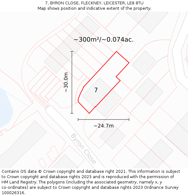 7, BYRON CLOSE, FLECKNEY, LEICESTER, LE8 8TU: Plot and title map