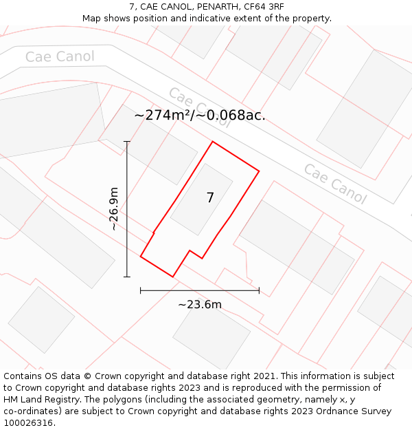 7, CAE CANOL, PENARTH, CF64 3RF: Plot and title map