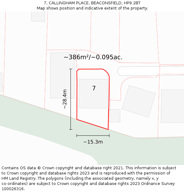 7, CALLINGHAM PLACE, BEACONSFIELD, HP9 2BT: Plot and title map
