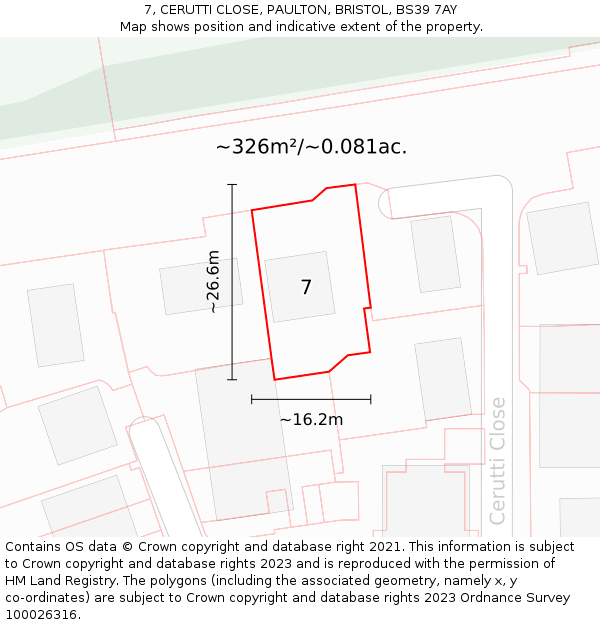 7, CERUTTI CLOSE, PAULTON, BRISTOL, BS39 7AY: Plot and title map