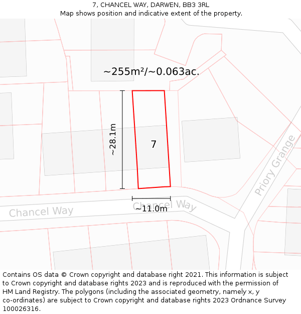 7, CHANCEL WAY, DARWEN, BB3 3RL: Plot and title map