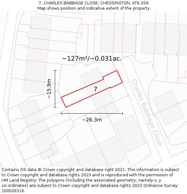 7, CHARLES BABBAGE CLOSE, CHESSINGTON, KT9 2SA: Plot and title map
