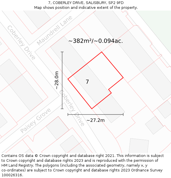 7, COBERLEY DRIVE, SALISBURY, SP2 9FD: Plot and title map
