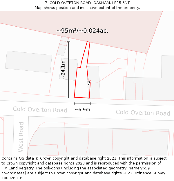 7, COLD OVERTON ROAD, OAKHAM, LE15 6NT: Plot and title map