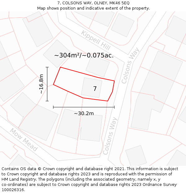 7, COLSONS WAY, OLNEY, MK46 5EQ: Plot and title map